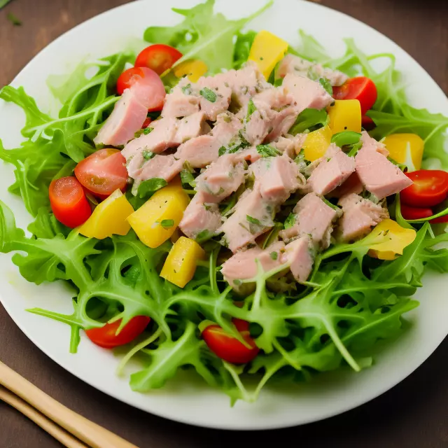 Tuna with vegetables and arugula